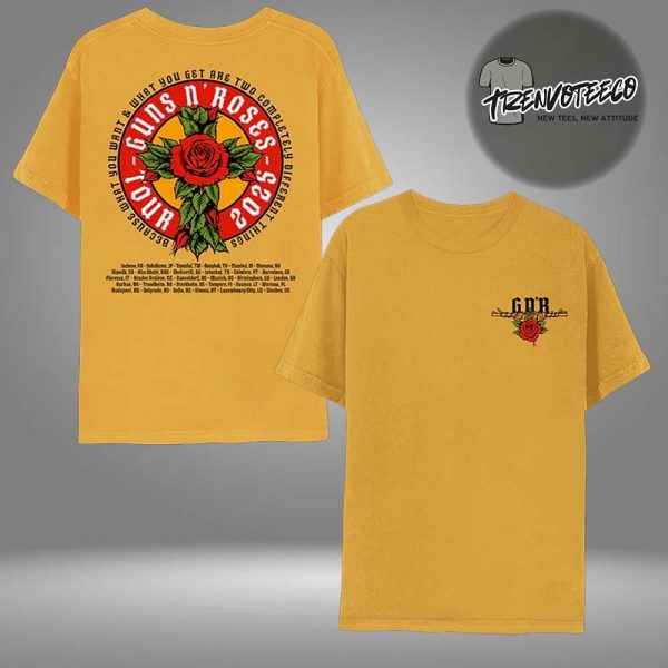 Guns N Roses Rose Cross Gold World Tour 2025 Two Sided Unisex T-Shirt