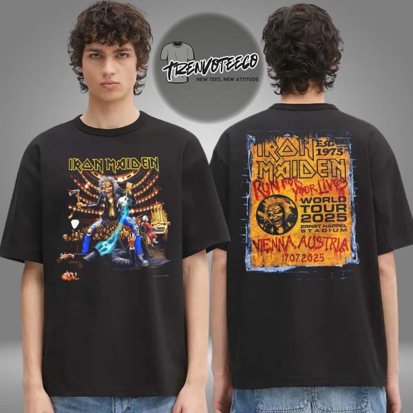 Iron Maiden Run For Your Lives World Tour 2025 At Ernst Happel Stadium In Venna Austria On July 17 2025 Two Sided Unisex T-Shirt