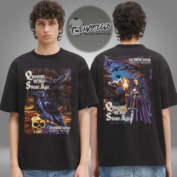 Queens Of The Stone Age Poster Night 1 And Night 2 At Src Salata In Zagreb HR On July 22 23 2025 Two Sided Unisex T-Shirt