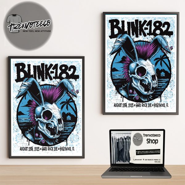 Blink 182 Poster Show At Hard Rock Live In Hollywood FL On August 28 2025 Home Decor Poster Canvas