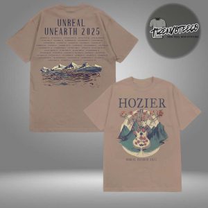 Hozier Unreal Unearth Tour 2025 Brown Guitar Two Sided Unisex T-Shirt