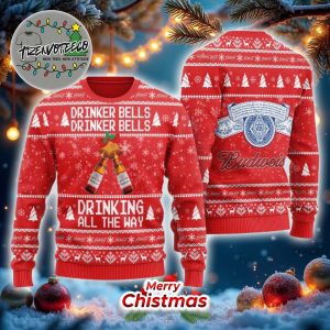 Budweiser Drinker Bells Drinking All The Way Best Gifts For Holiday 2025 Christmas Ugly Sweater