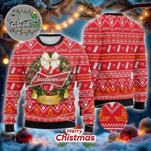 Budweiser Xmas Laurel Wreath Best Gifts For Holiday 2025 Christmas Ugly Sweater