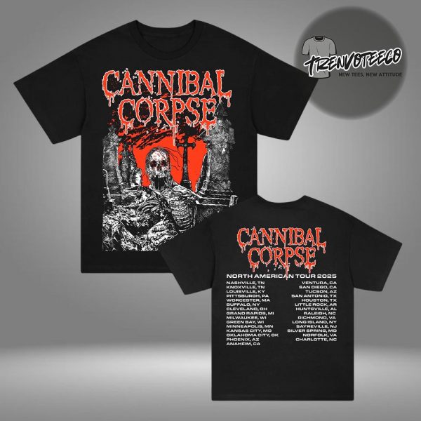 Cannibal Corpse North American Tour 2025 Merch Graveside 2025 Tour Two Sided Unisex T-Shirt