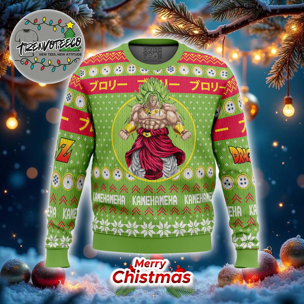 Christmas Broly Dragon Ball Z Green Ugly Christmas Sweater Christmas Broly Dragon Ball Z Green Ugly Christmas Sweater