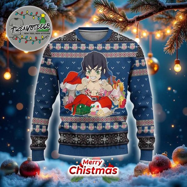 Demon Slayer Inosuke Eating Best Gifts For Fans Anime Christmas Ugly Sweater