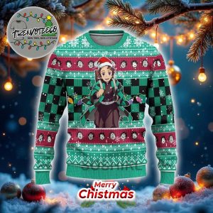 Demon Slayer Tanjiro With Christmas Hat Best Gifts For Fans Anime Christmas Ugly Sweater