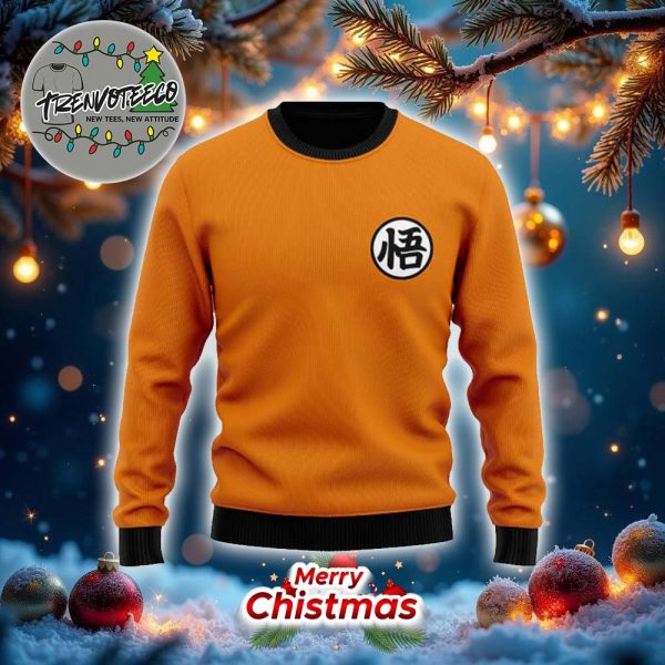 Dragon Ball Z Son Goku Kanji Logo Orange Ugly Sweater