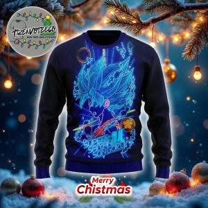 Dragon Ball Z Super Saiyan Blue Goku Neon Ugly Xmas Sweater
