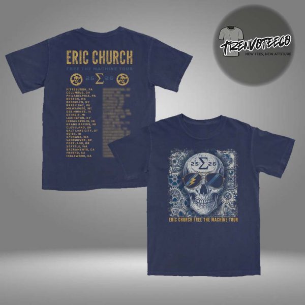 Eric Church Free The Machine Tour Navy Skull Two Sided Unisex T-Shirt