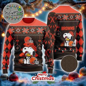 Funny Snoopy And Woodstock Cleveland Browns Christmas Ugly Sweater