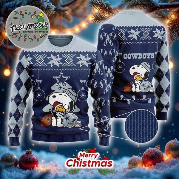 Funny Snoopy And Woodstock Dallas Cowboys Christmas Ugly Sweater