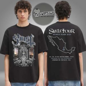 Ghost Band Merch Skeletour World Tour 2025 At Palacio De Los Deportes In Chidad De Mexico MN On September 23 24 25 2025 Skeleta Two Sided Unisex T-Shirt
