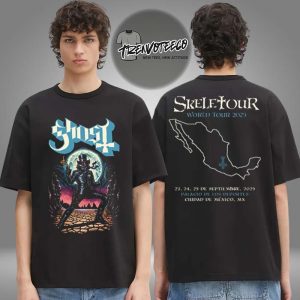Ghost Band Merch Skeletour World Tour 2025 At Palacio De Los Deportes In Chidad De Mexico MN On September 23 24 25 2025 Skeleton Full Moon Two Sided Unisex T-Shirt