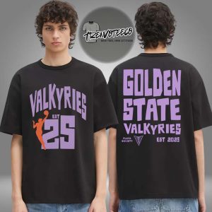Golden State Valkyries Merch Playa Society Eclipse Black Golden State Valkyries EST 2025 Two Sided Unisex T-Shirt