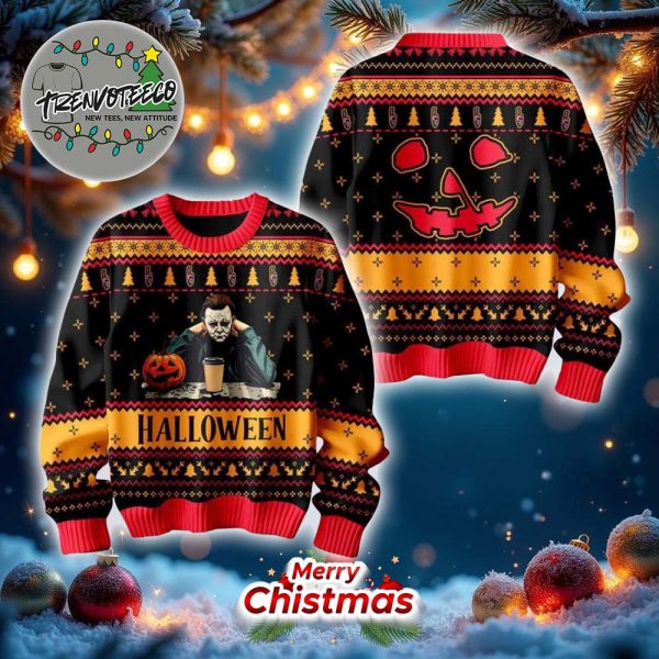 Halloween Michael Myers Pumpkin Best Give For Halloween Day Ugly Sweater