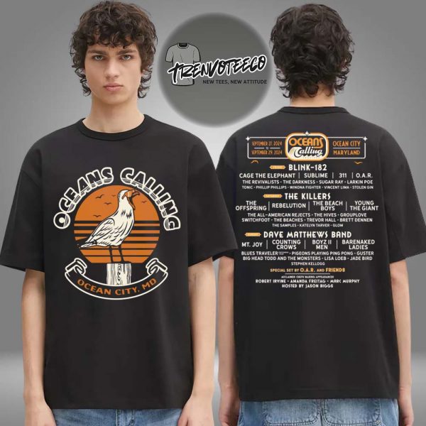 Oceans Calling Merch Seagull Lineup Two Sided Unisex T-Shirt