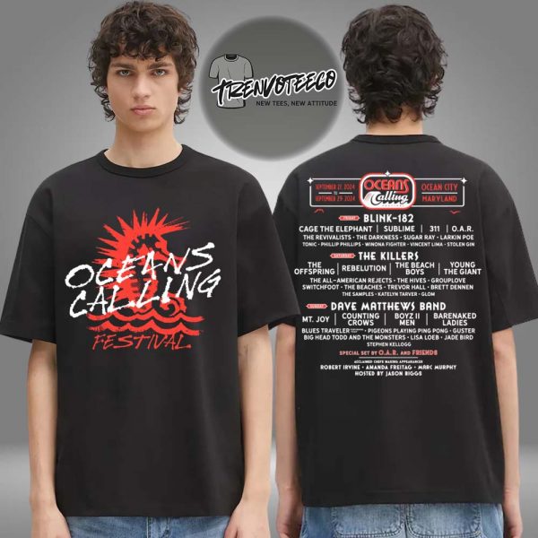 Oceans Calling Merch Seahorse Lineup Two Sided Unisex T-Shirt