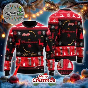Personalized Black Budweiser Best Gifts For Holiday 2025 Christmas Ugly Sweater