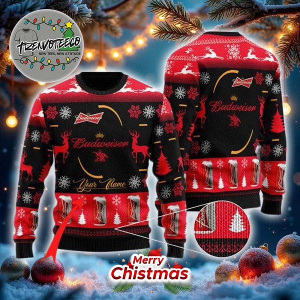 Personalized Black Budweiser Best Gifts For Holiday 2025 Christmas Ugly Sweater