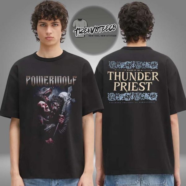 Powerwolf Merch Usa Tour 2025 Thunderpriest Two Sided Unisex T-Shirt