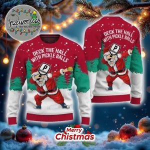 Santa Christmas Deck The Hall With Pickleballs Funny Ugly Christmas Sweater