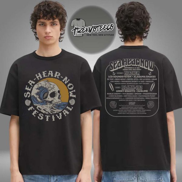 Sea Hear Now Music Festvial Event Merch Crested Skull Lineup Two Sided Unisex T-Shirt