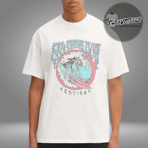Sea Hear Now Music Festvial Event Merch Skeleton Surfing Unisex T-Shirt