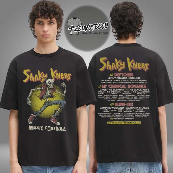 Shaky Knees Merch Music Festival Skeleton Punk Lineup Two Sided Unisex T-Shirt