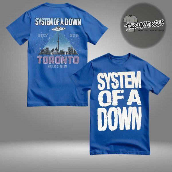 System Of A Down North America Tour 2025 At Rogers Stadium Toronto On September 3 5 2025 Event Merch UFO Blue Two Sided Unisex T-Shirt