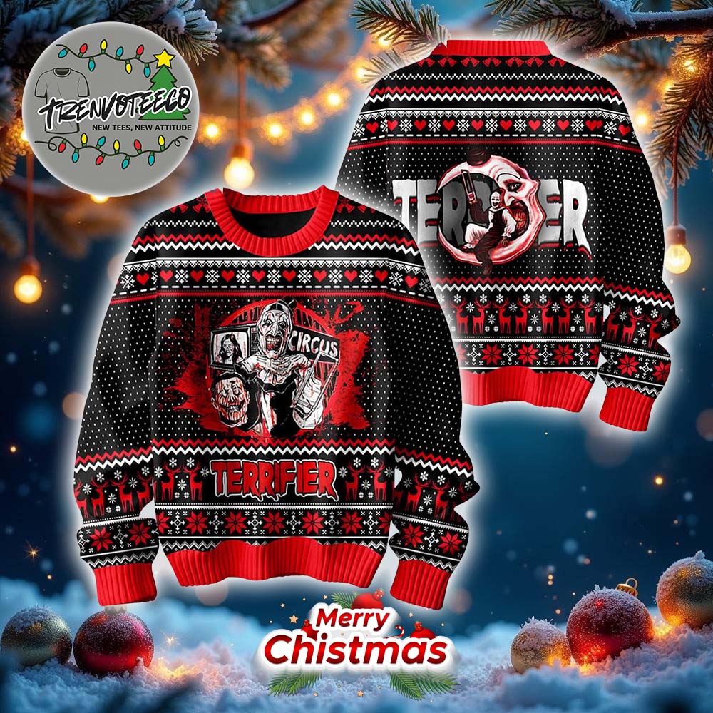 Terrifier In Circus Halloween Ugly Christmas Sweater Terrifier In Circus Halloween Ugly Christmas Sweater