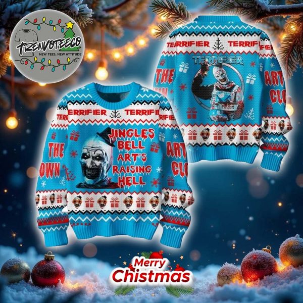 Terrifier Jingle Bell Art’s Raising Hell The Clown Ugly Christmas Sweater
