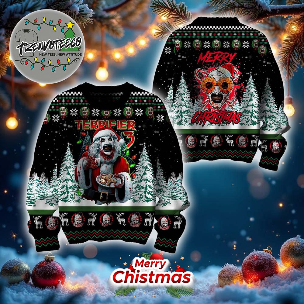 Terrifier Merry Christmas Is Merry And Scary Ugly Christmas Sweater Terrifier Merry Christmas Is Merry And Scary Ugly Christmas Sweater