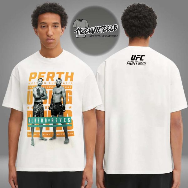 UFC Merch Fight Night Perth Match Up Ulberg Vs Reyes White Two Sided Unisex T-Shirt
