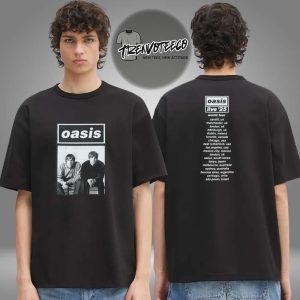 Oasis Merch Tokyo JP Live 25 Tour At Tokyo Dome On October 25 26 2025 Tour Photo Mono Two Sided Unisex T-Shirt