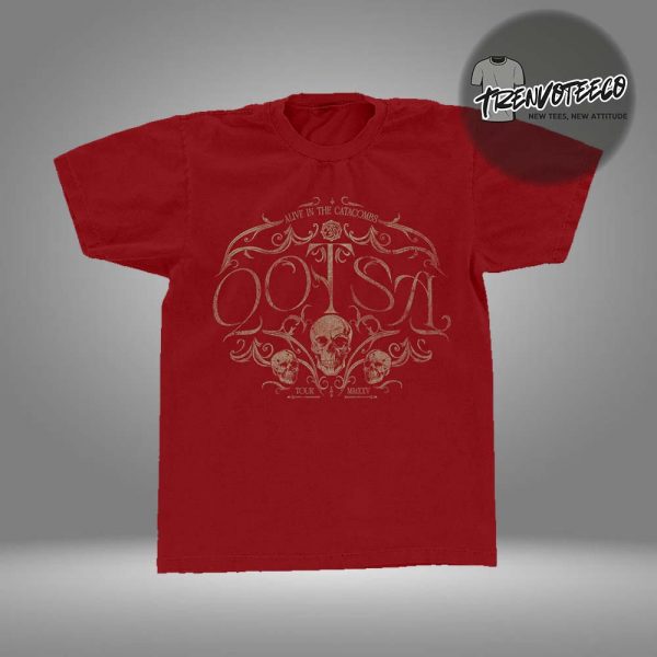 Queens Of The Stone Age Merch Limited Edition Alive In The Catacombs Skull Red Unisex T-Shirt