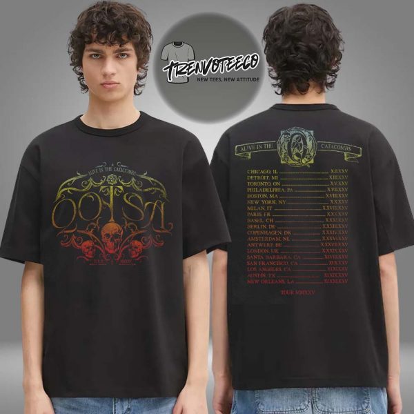 Queens Of The Stone Age Merch Limited Edition Alive In The Catacombs Skull Tour Two Sided Unisex T-Shirt